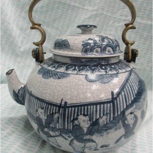 Maitland-Smith Handmade Ceramic Teapot, Asian Motif